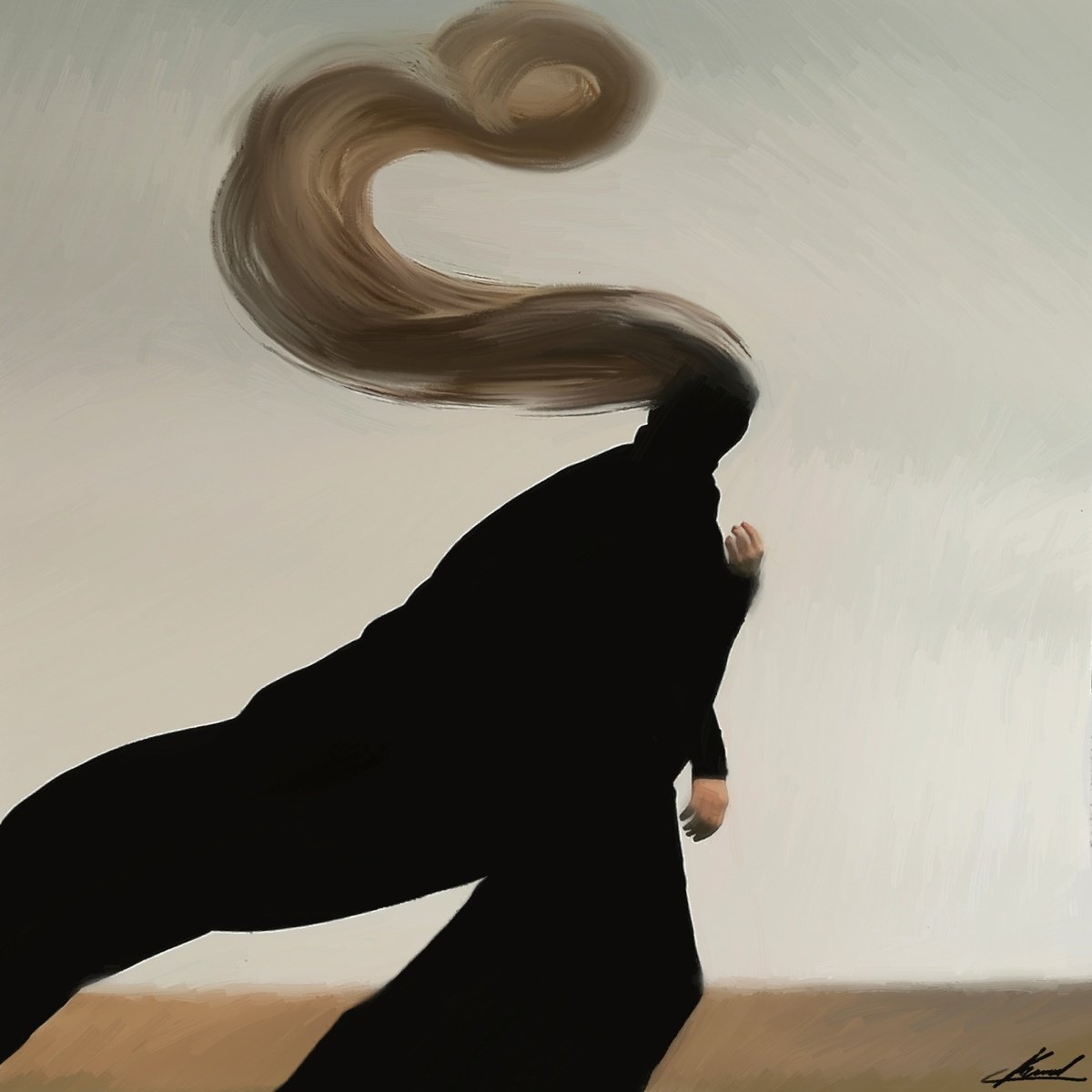 Expressive Portrait Acrylic Painting By Anzhelika Klimina, 24 X 24, Lonely Figure In The Desert, Original Artwork