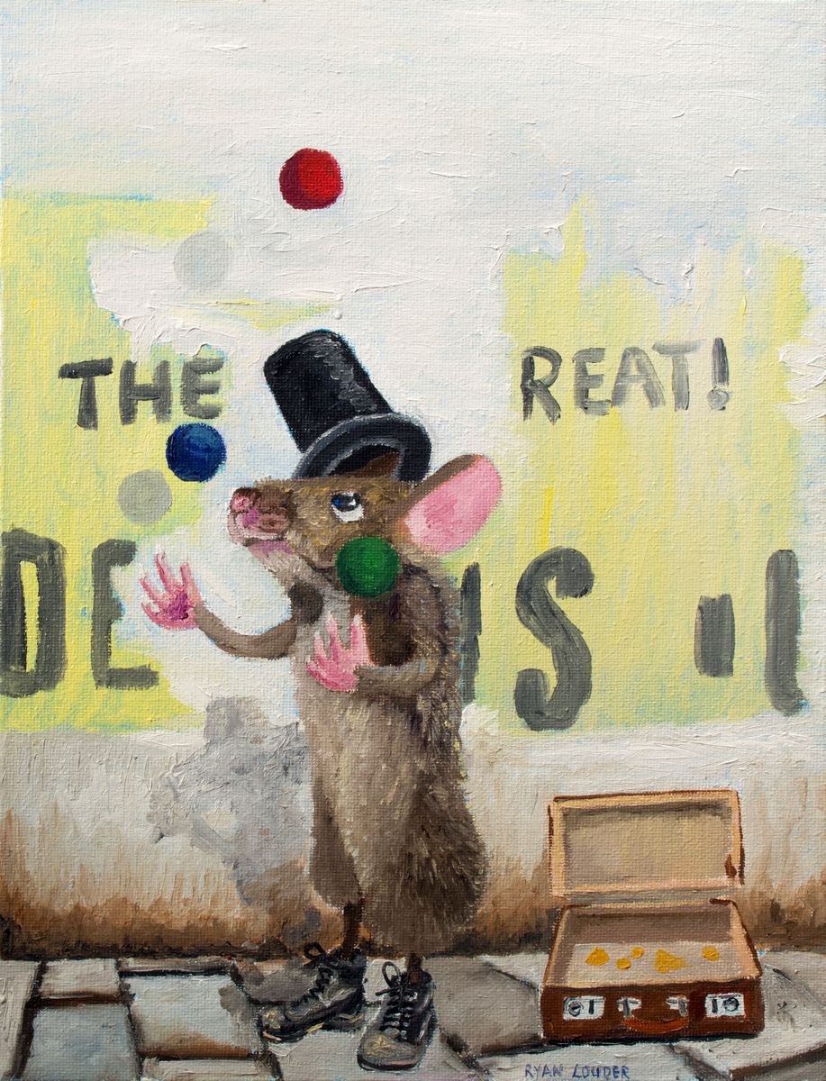 Juggling For Cheese - Mouse Painting - Oil On Canvas by Ryan  Louder