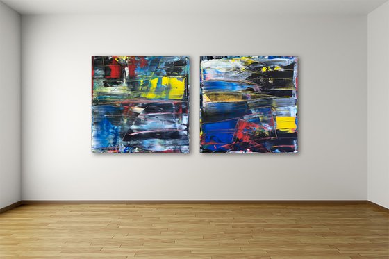 "Cut From The Same Cloth" - Save As A Series - Original Large PMS Abstract Acrylic Painting Diptych on Artist-Stretched Canvas - 72" x 36"