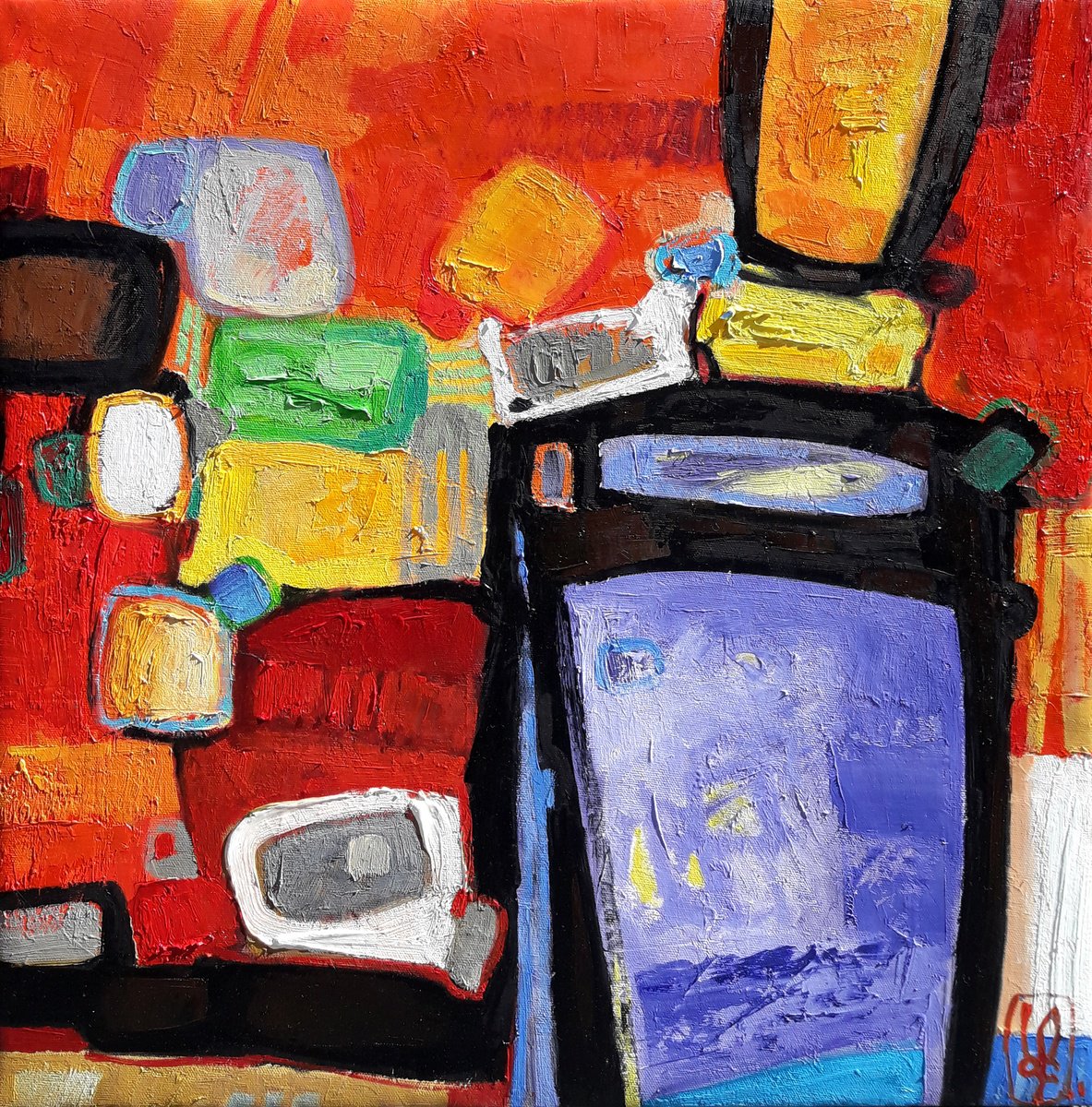 Abstract Oil Painting By Abgar Khacahtryan, 20 X 20, Reflection -2, Original Artwork