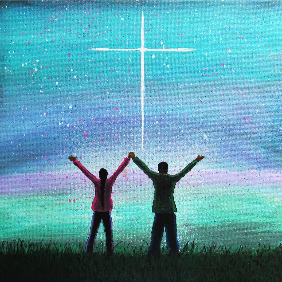 Impressionistic Portrait Acrylic Painting By William F. Adams, 12 X 12", Together... We Will Praise God!, Original Artwork