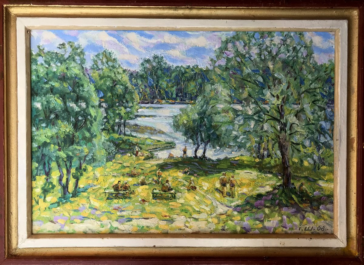 Impressionistic Landscape Oil Painting By Ivan Shapoval, 31 X 21, Beach Day, Original Artwork