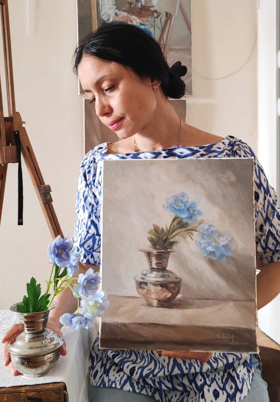 Blue flowers in a vase