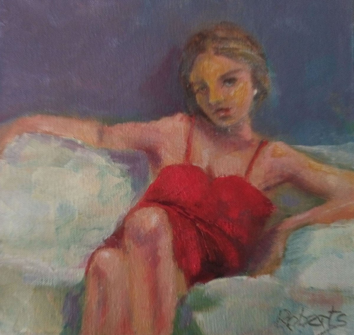 Woman in red by Rosalind Roberts