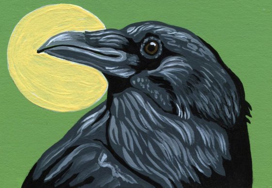 ACEO ATC Original Miniature Painting Crow Raven Bird Wildlife Art-Carla Smale