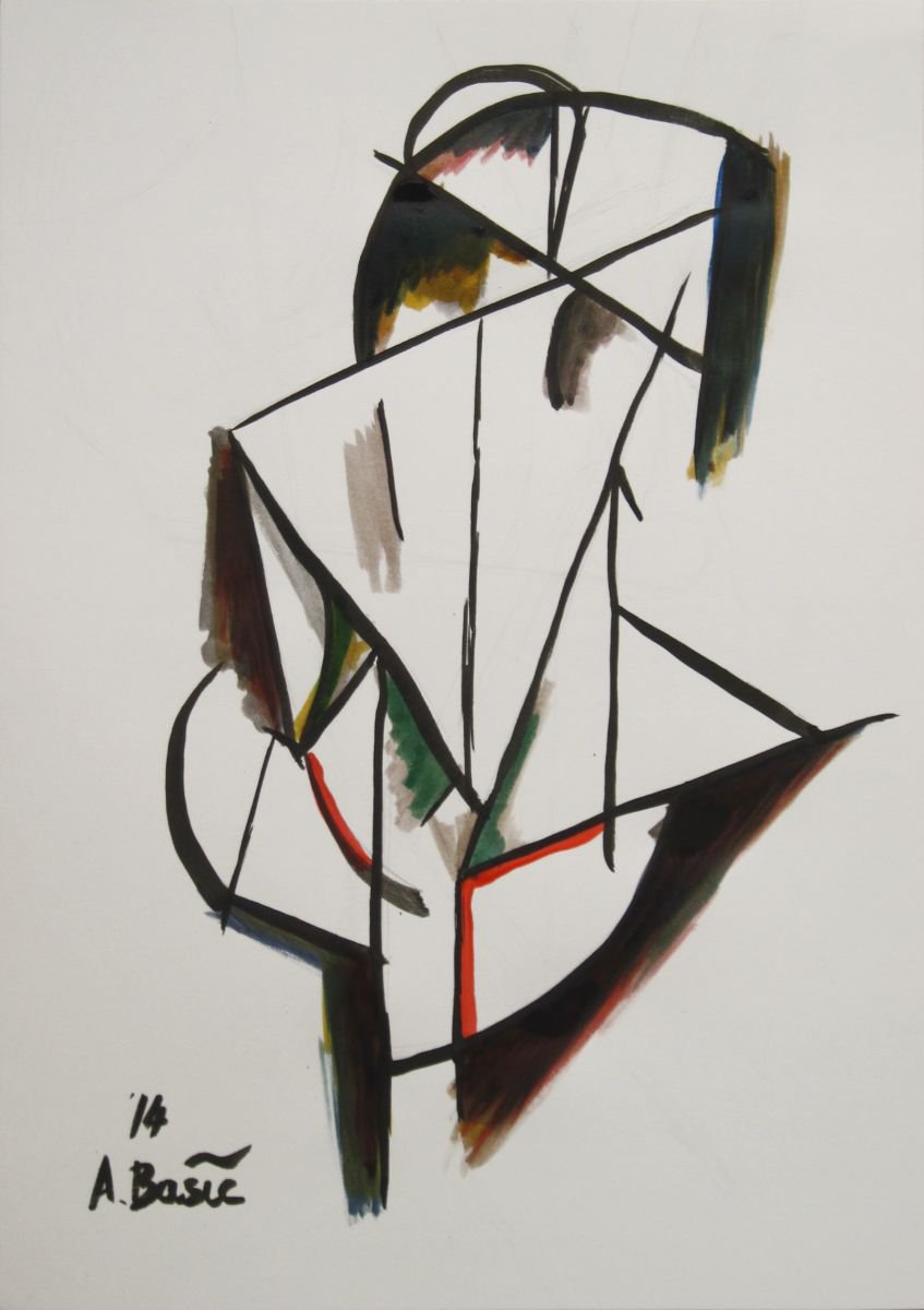 Geometric Abstract Ink Drawing By Aleksandar Basic, 12 X 17, Back, Original Artwork