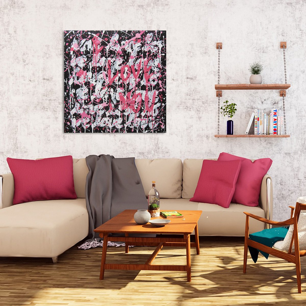 Urban And Pop Acrylic Painting , Pink Love By Isabelle Pelletane, 31 X 31, Artwork For Sale On Artfinder