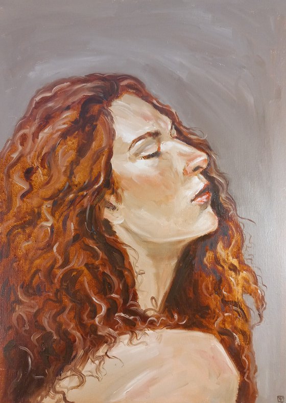 Woman oil portrait, etude, red hair, female painting