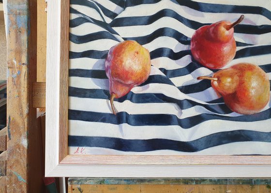 "Pears dream of the sea."   still life summer red pears liGHt original painting  GIFT (2020)
