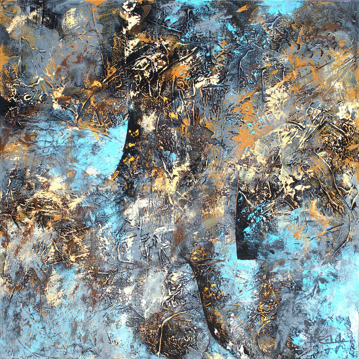 Organic Abstract Acrylic Painting By Nancy Eckels, 40 X 40", Mysterious Moon, Original Artwork