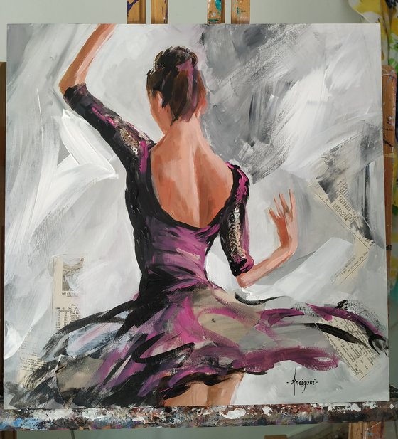 Enlighten study  7 -Ballerina- woman Painting on MDF
