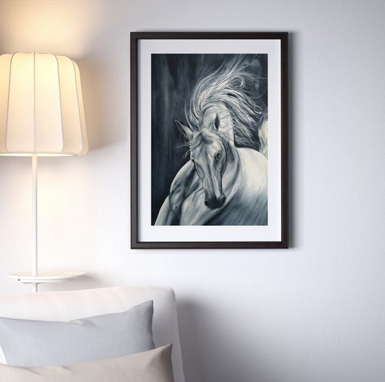 Run Like the Wind - White Horse - equine art
