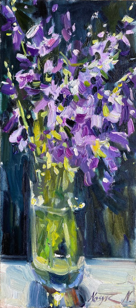 Morning flowers 60x27cm | oil painting on canvas flowers by Nataliia Nosyk