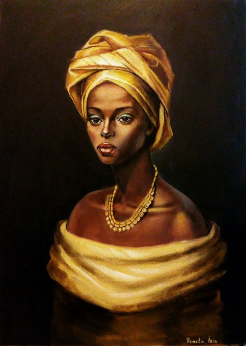 " Woman in Yellow " - 50 x 70cm Original Oil Painting by Reneta Isin