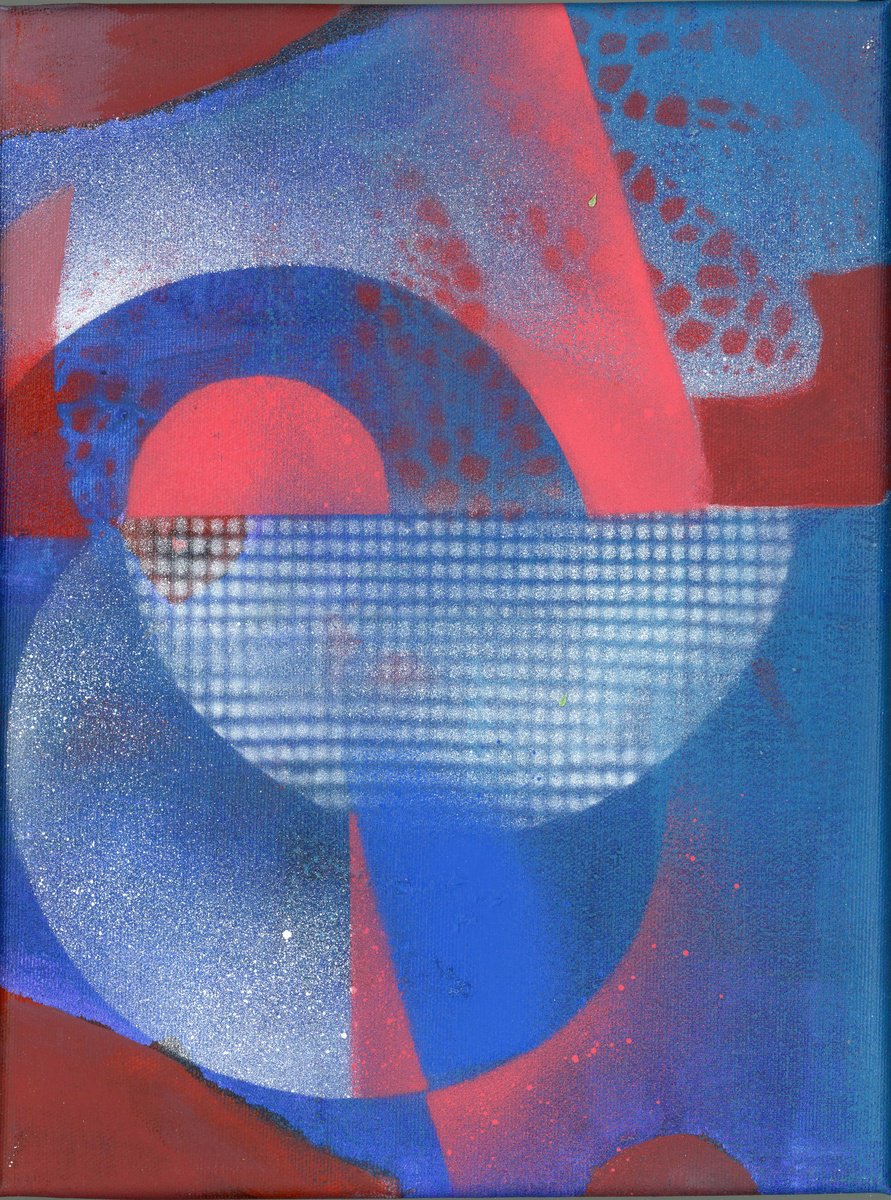 Geometric Abstract Acrylic Painting By Alfred Ng, 9 X 12, Rising Sun, Original Artwork