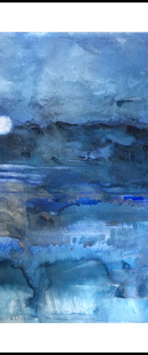 Blue Moon - Landscape Seascape Watercolor by Gesa Reuter