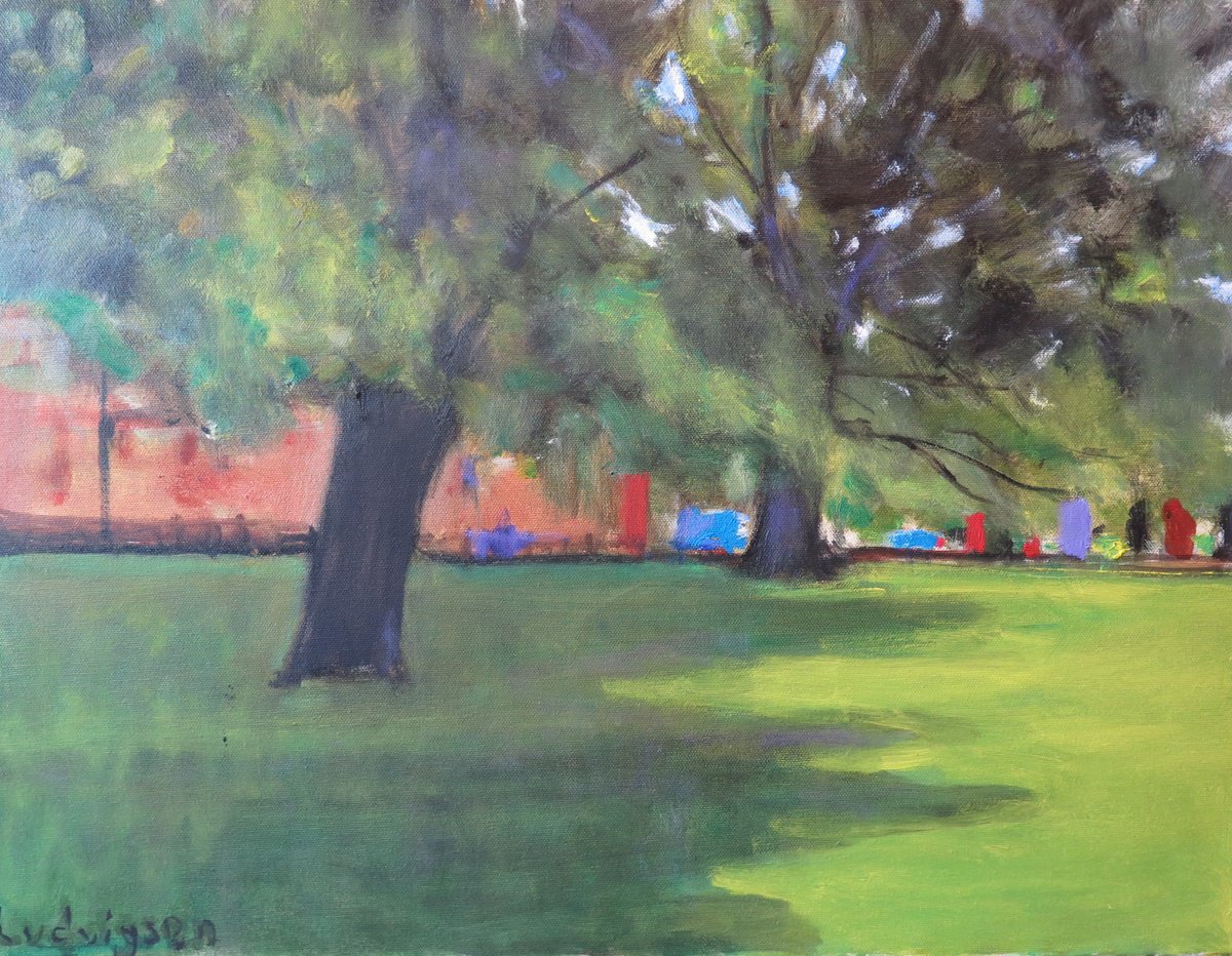 Impressionistic Landscape Oil Painting By Malcolm Ludvigsen, 24 X 18", York Church Yard, Original Artwork