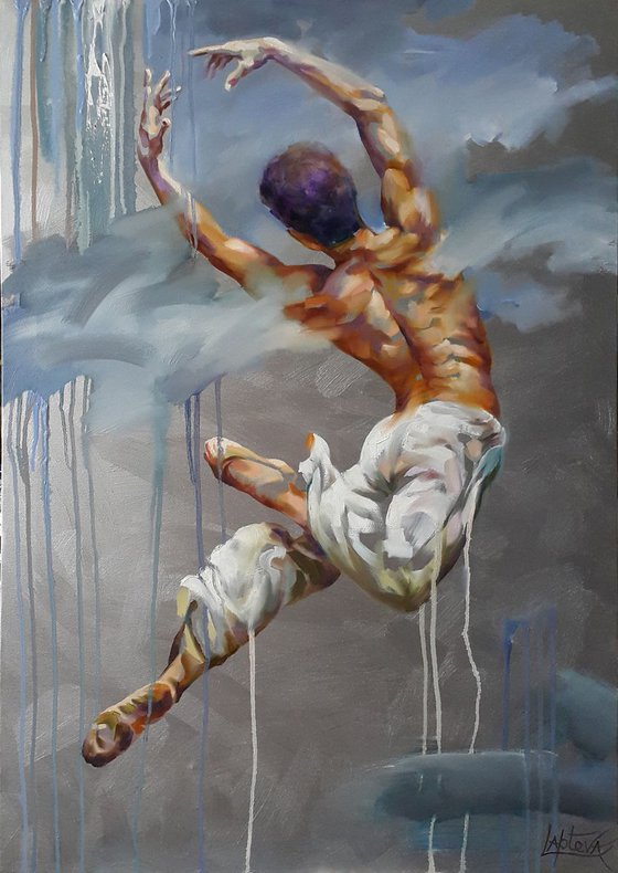 Painting "The sky is not the limit", dancer, ballet - original oil  large artwork