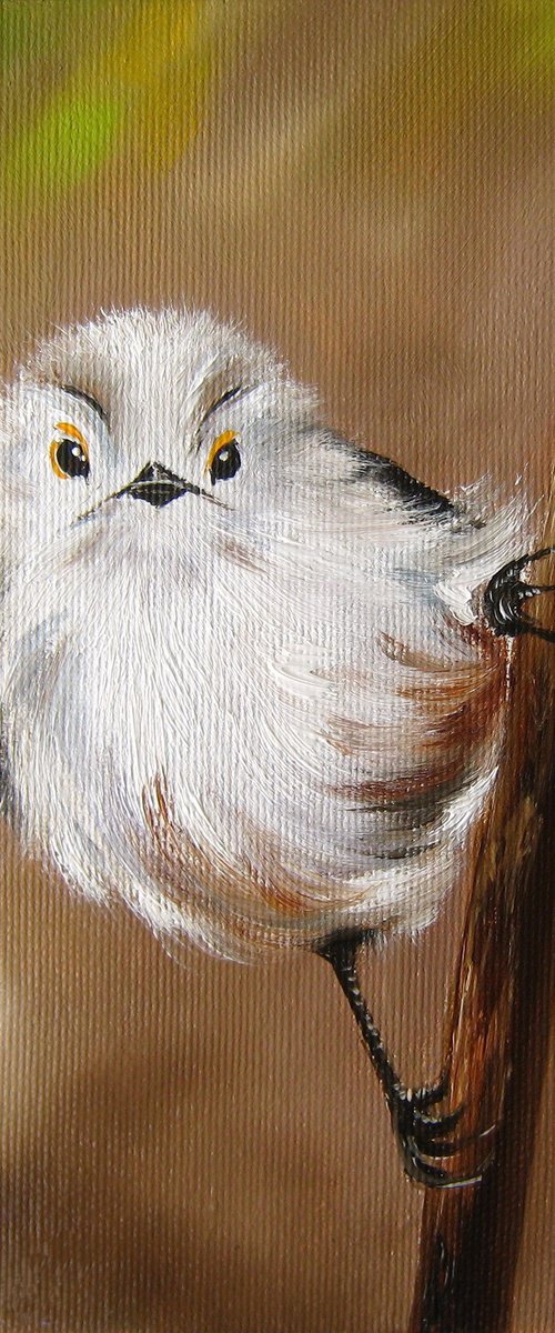 Fluffy White Bird on Branch by Natalia Shaykina