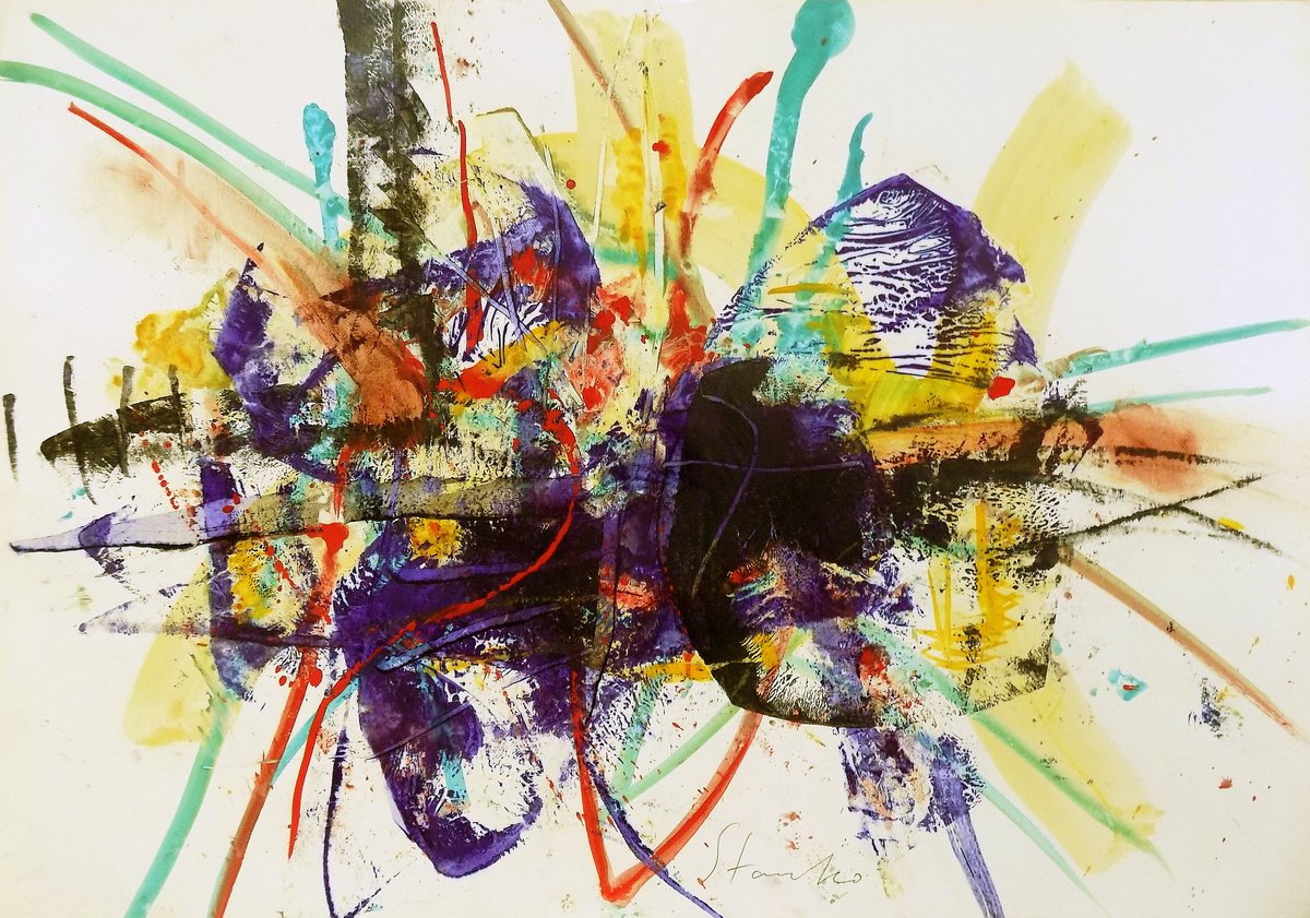Abstract Acrylic Painting By Stanislav Bojankov, 28 X 20", Improvisation-Li, Original Artwork