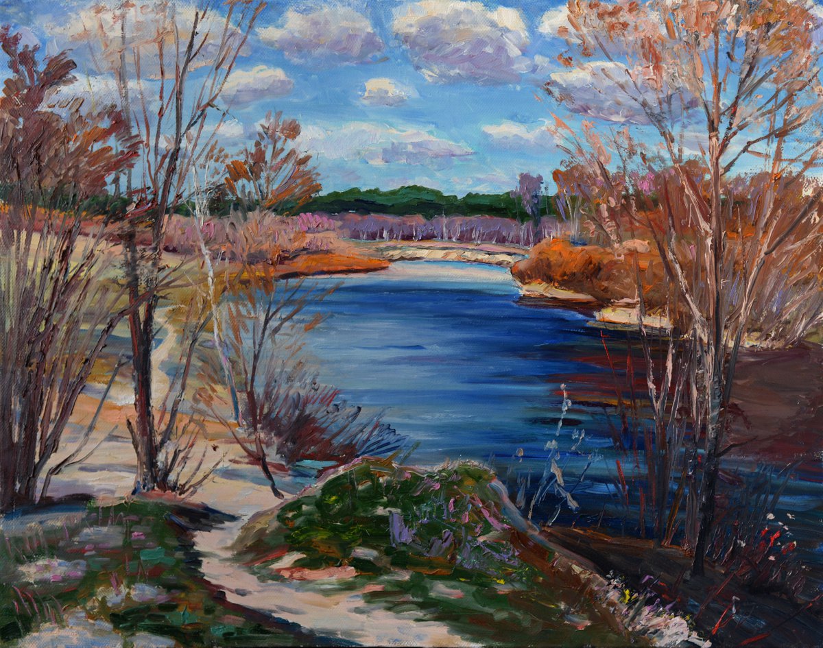 Impressionistic Landscape Oil Painting By Vyacheslav Onyshchenko, 35 X 28", Snov Autumn, Original Artwork