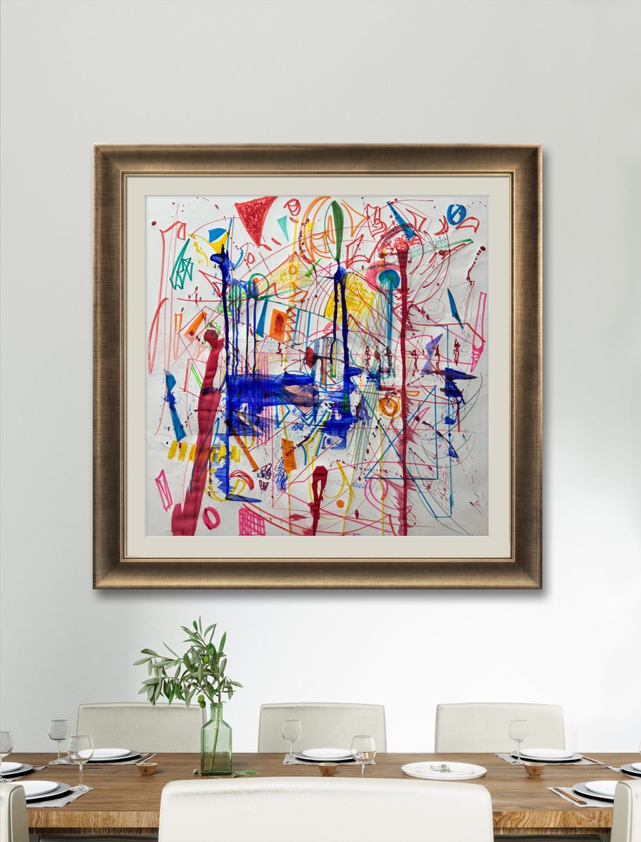 Geometric Abstract Painting By Ryan Louder, 28 X 28", Turning Point, Original Artwork