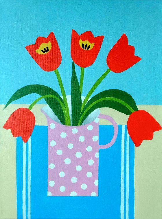 Five Red Tulips