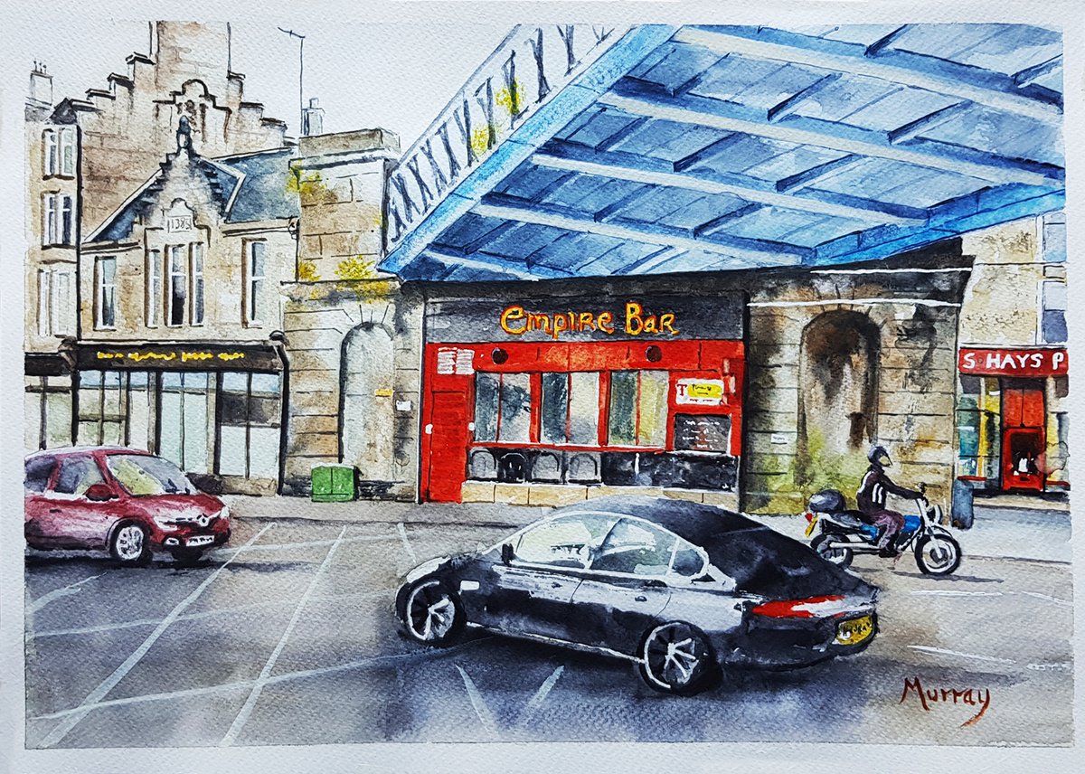 Glasgow Cityscape Watercolour Painting Scottish Artist Empire Bar by Stephen Murray