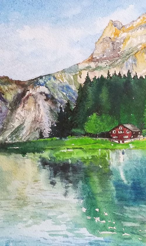 A House By the Lake in the Mountains by Anastasia Zabrodina