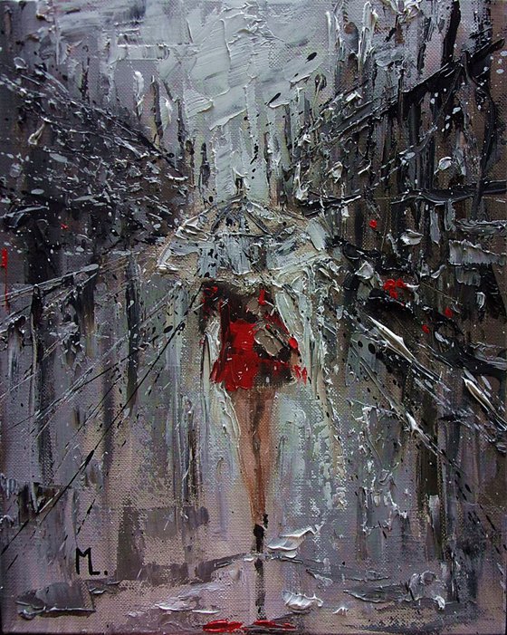" HAPPY DAY :) " original painting CITY palette knife GIFT CHRISTMAS