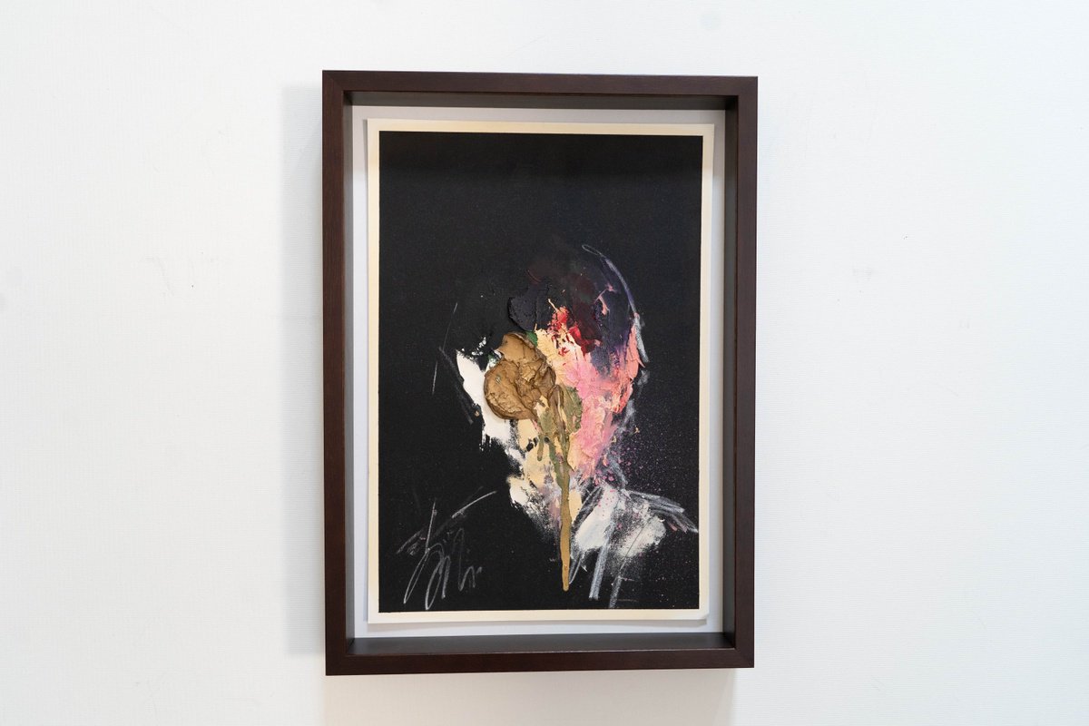 Abstract Portrait Oil Painting By Tomoya Nakano, 13 X 17", Gold Portrait Work, Original Artwork