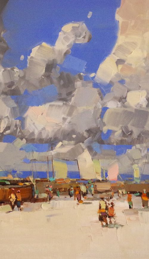 Harbor, Seascape Original oil painting by Palette Knife, Handmade artwork, One of a kind Signed with Certificate of Authenticity by Vahe Yeremyan