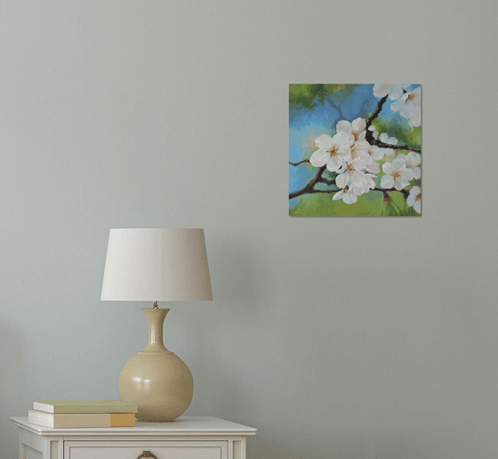 "Apple blossom." apple tree flower spring  liGHt original painting PALETTE KNIFE  GIFT (2020)