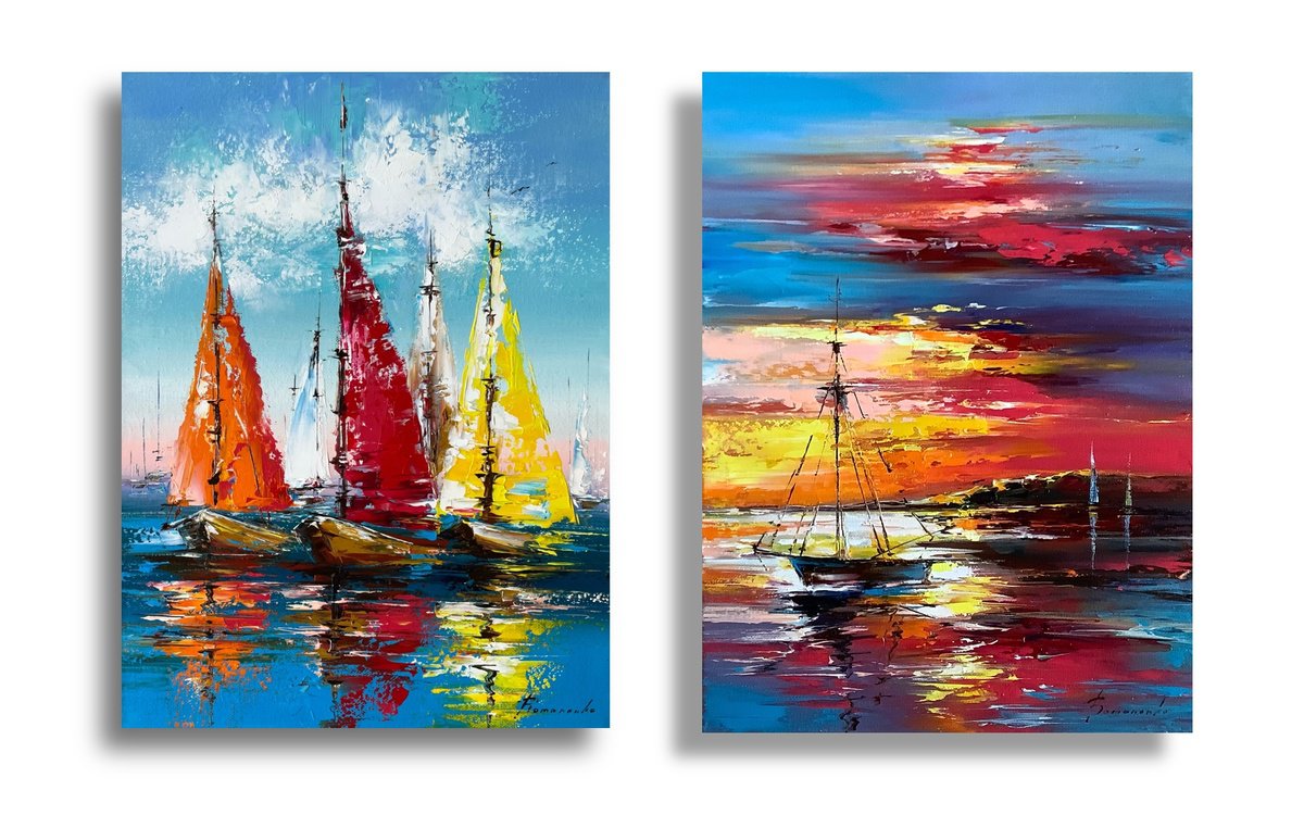 Impressionistic Landscape Oil Painting By Olena Romanenko, 24 X 16", Magic Of The Sea, Original Artwork