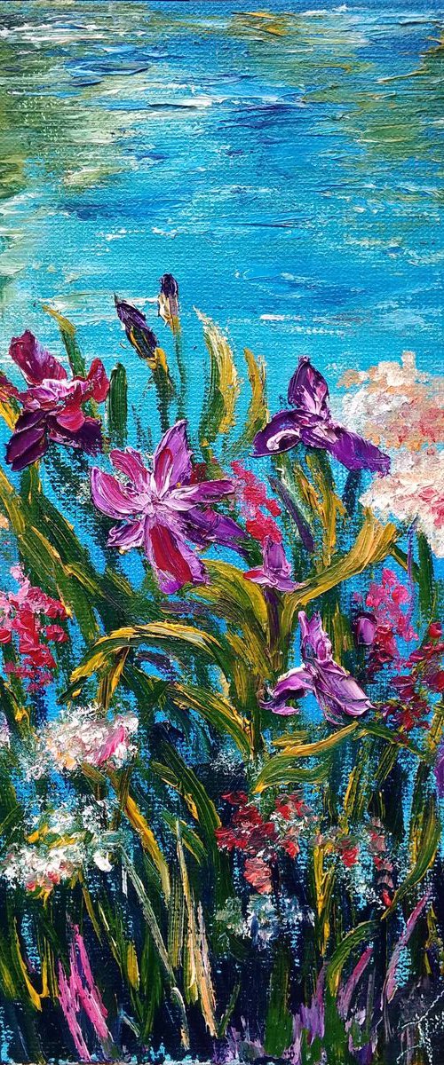 Irises flowers near the Pond by Oksana Fedorova