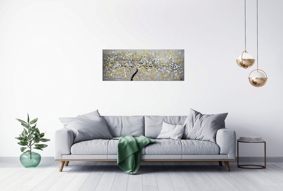 Golden Day II -  acrylic abstract painting cherry blossoms nature painting framed canvas wall art