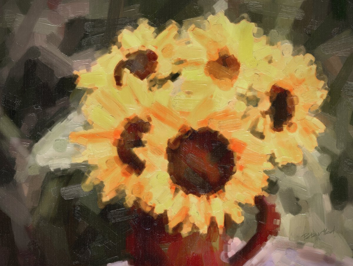 Sunflowers in vase by Peter Moderdovsky