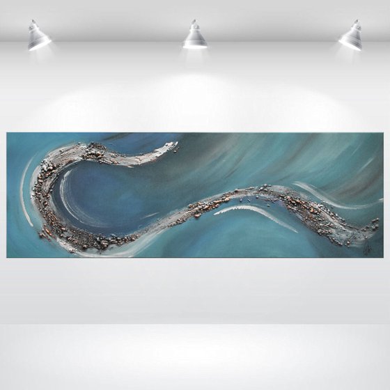 Into the Blue  - abstract acrylic painting canvas wall art blue gold metallic modern art