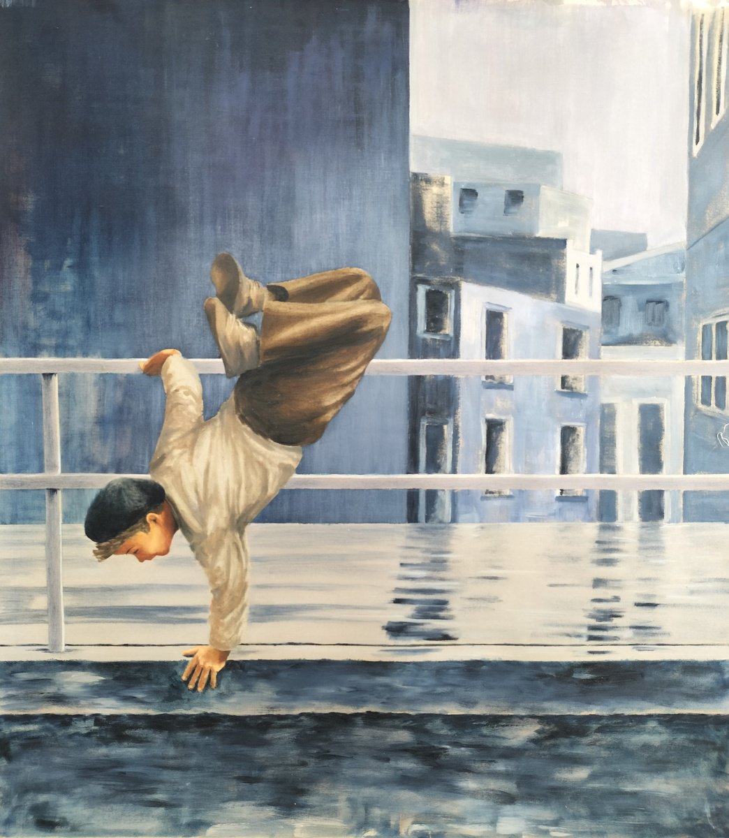 Expressive Cityscapes Oil Painting By Laura Chilivani, 35 X 43", Energia Di Un