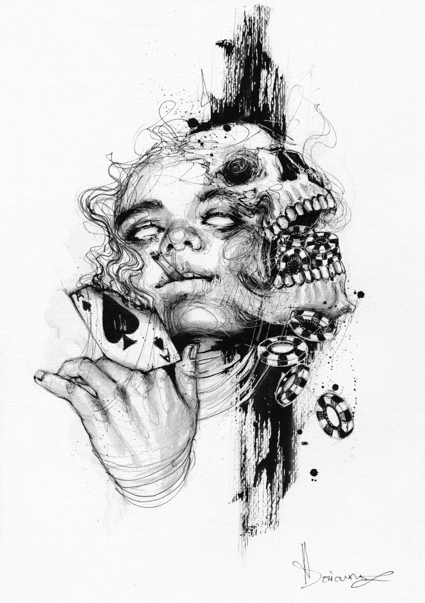 Expressive Portrait Ink Drawing By Doriana Popa, 8 X 12, Bluff, Original Artwork