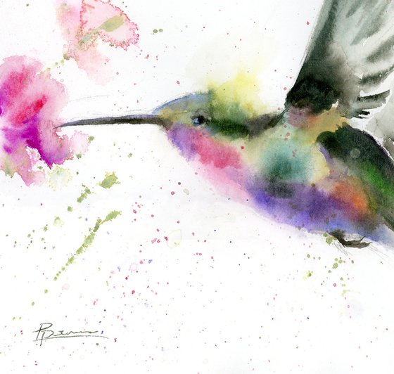 Hummingbird with flower