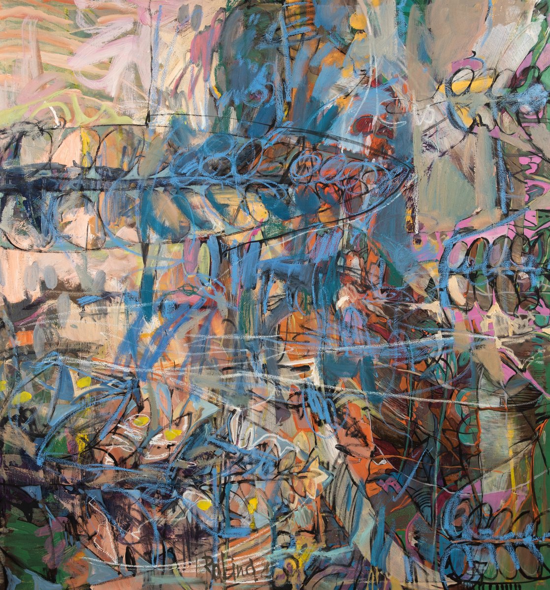 Abstract Oil Painting By Yelena Ralina, 59 X 63", Mint In The Garden, Original Artwork