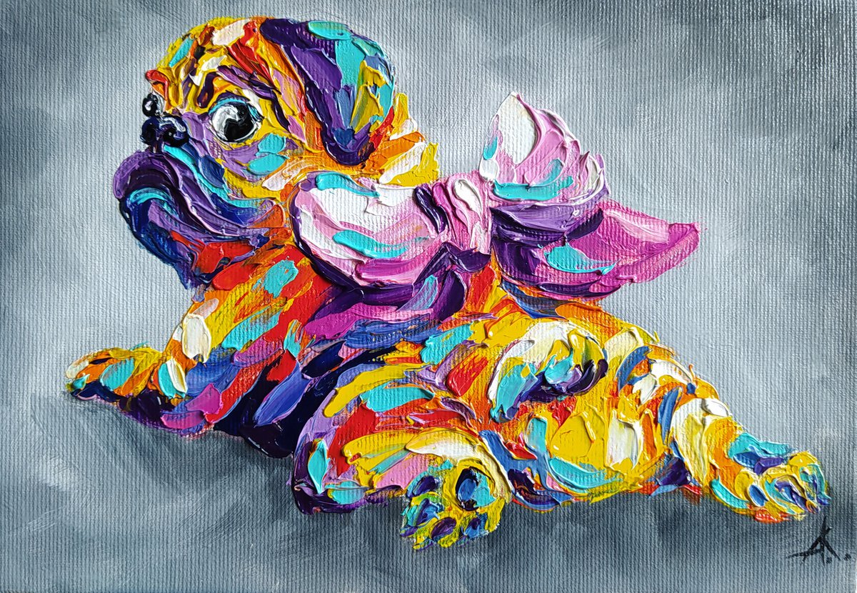 This suspicious look - pug dog, dog, pet, pug oil painting, pets, animals, pug, oil painti... by Anastasia Kozorez