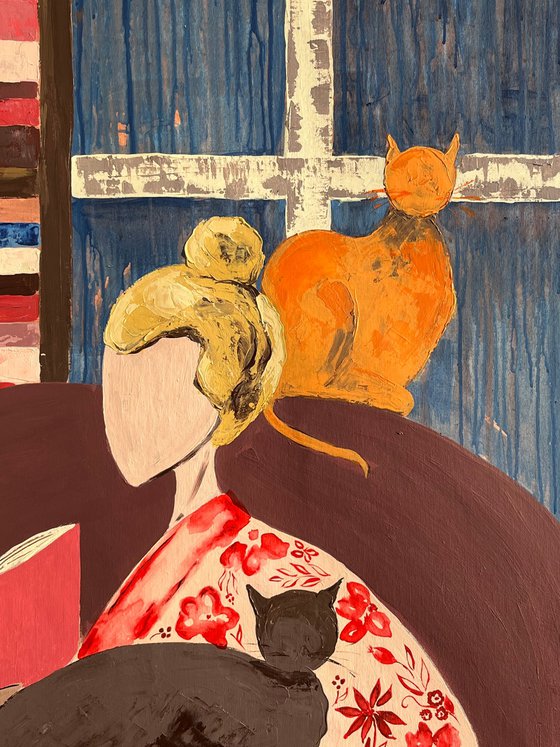 Woman Cat Original Painting
