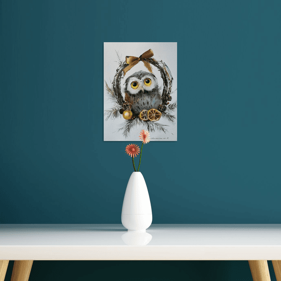 Owl and Christmas wreath #3
