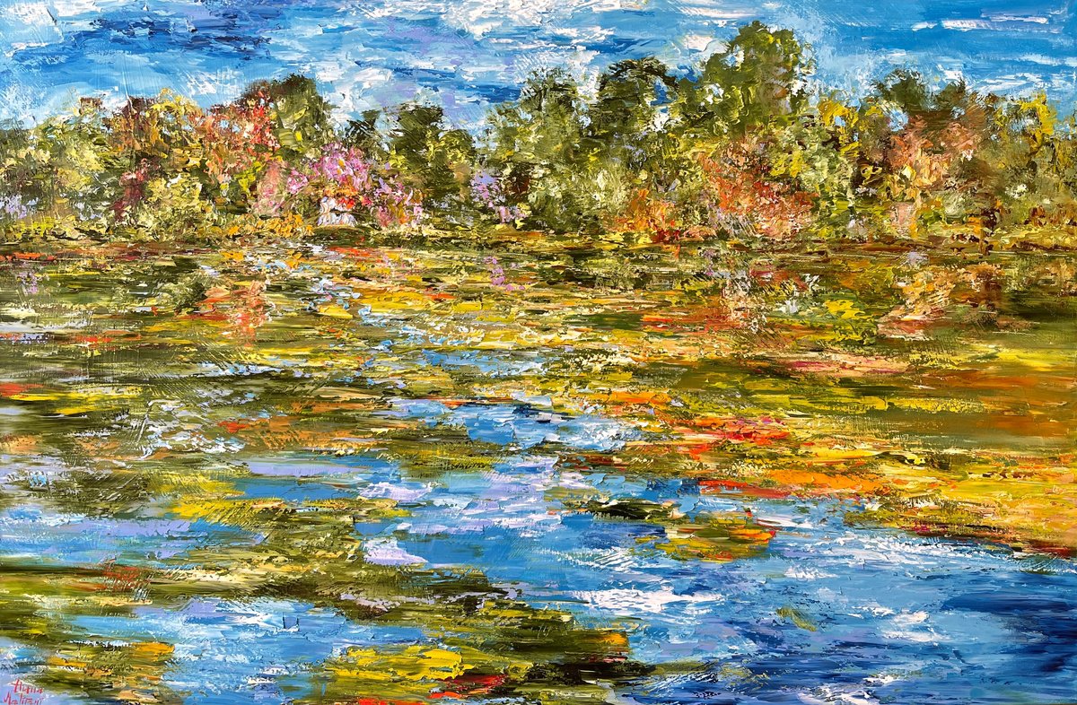 Impressionistic Landscape Oil Painting By Diana Malivani, 47 X 31, Au Bord De L