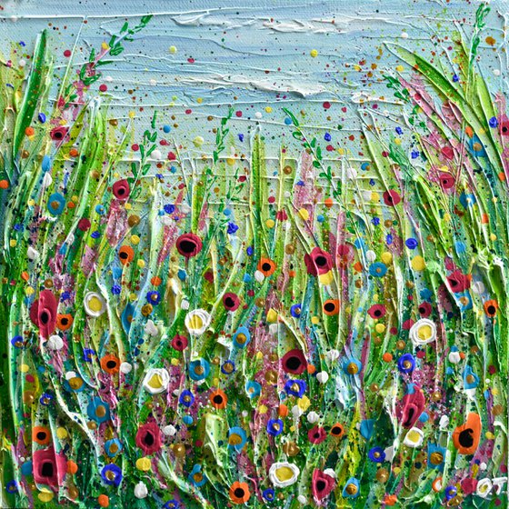 Spring Meadow - Abstract Floral Painting, Palette Knife, Acrylic