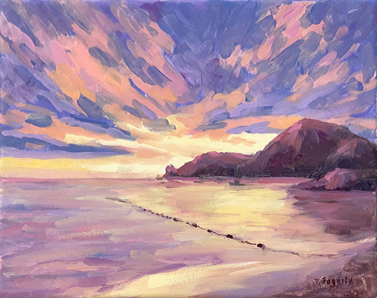 Impressionistic Landscape Oil Painting By Tatyana Fogarty, 10 X 8", Sky And Sea, Original Artwork