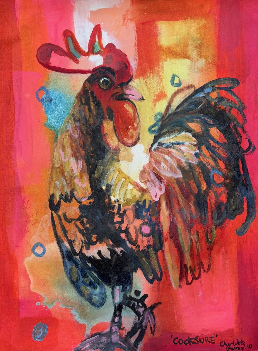 Expressive Animal Painting By Charlotte Gerrard, 18 X 24, Cocksure, Original Artwork