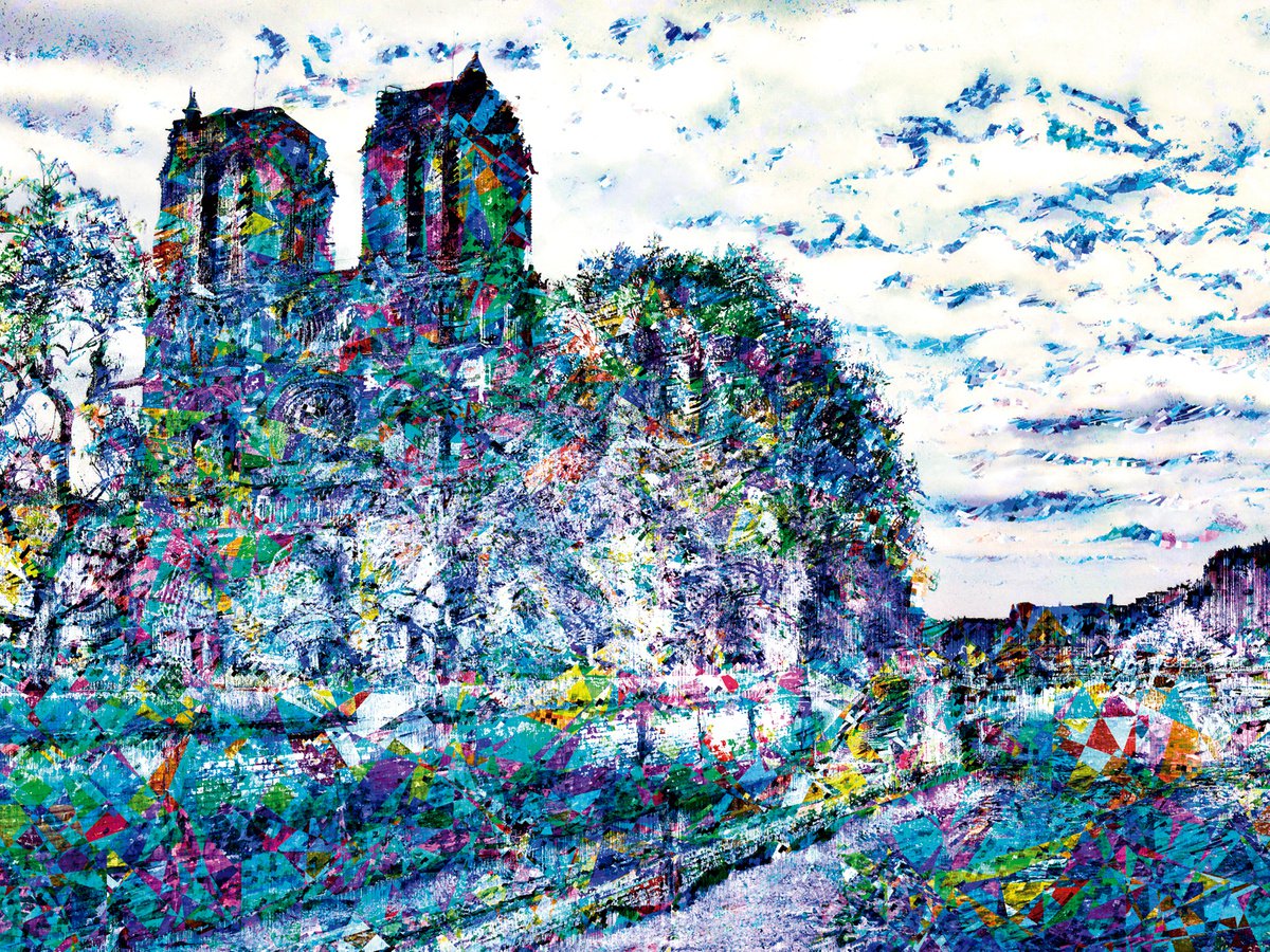 Expressive Cityscapes Print By Javier Diaz, 79 X 60, Bosquejos Parisinos, Notre Dame/Xl Large Original Artwork, Artfinder